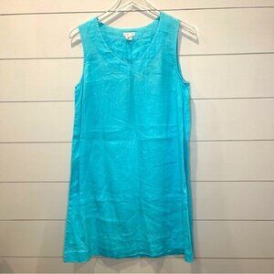 J Jill Love Linen Teal Sleeveless Shift Dress Womens Size Small Petite